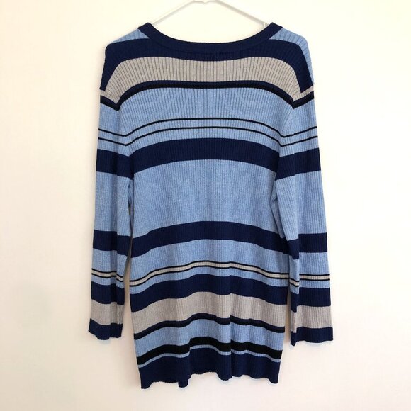 NEW NWT INVESTMENTS Plus Size Blue Light Blue Black Striped Crew Neck Sweater 1X - Picture 8 of 10